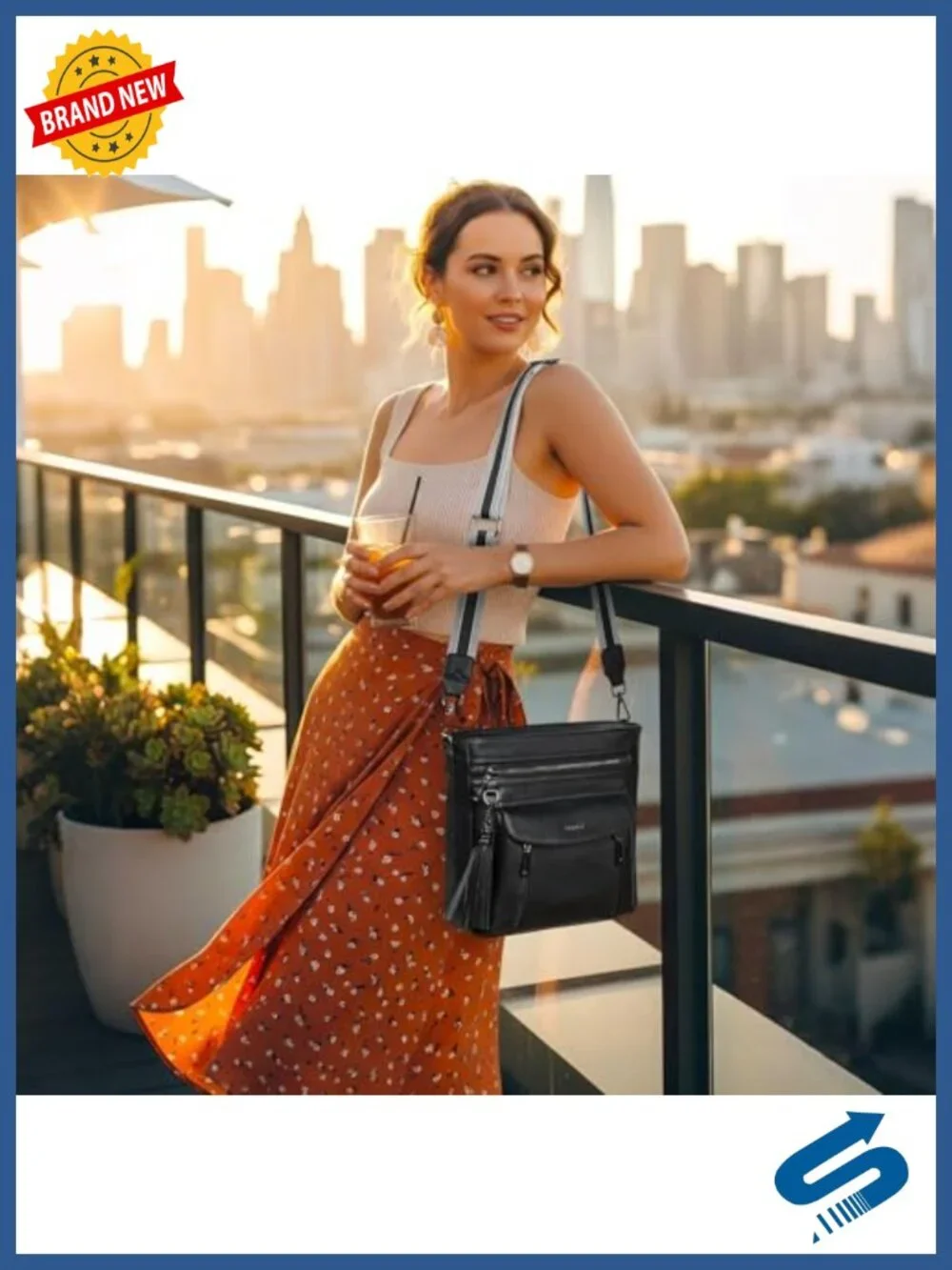Vegan Leather Crossbody Bag with Multi-Pockets Adjustable Strap